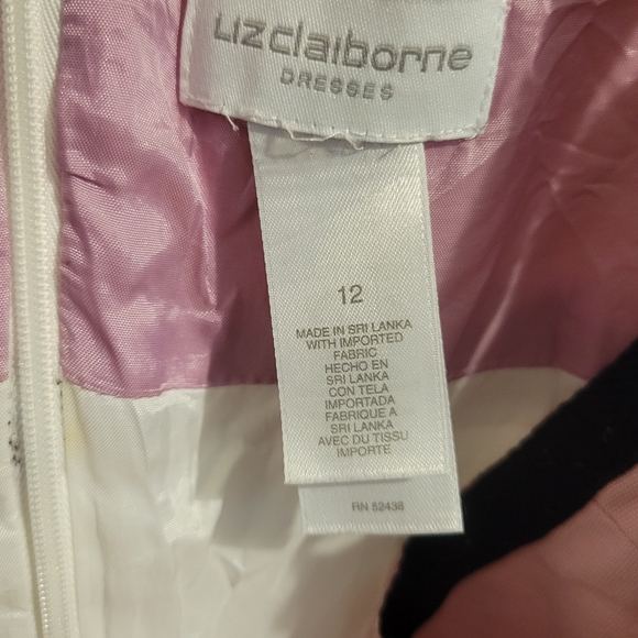 Woman’s Liz Claiborne sheath dress, pink and white with lines on the sides - Picture 8 of 9